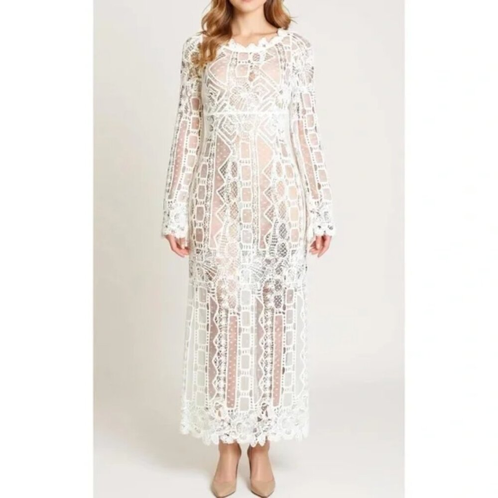 HOUSE OF HARLOW 1960 Christianne Guipure Lace Maxi Dress, Ivory, S